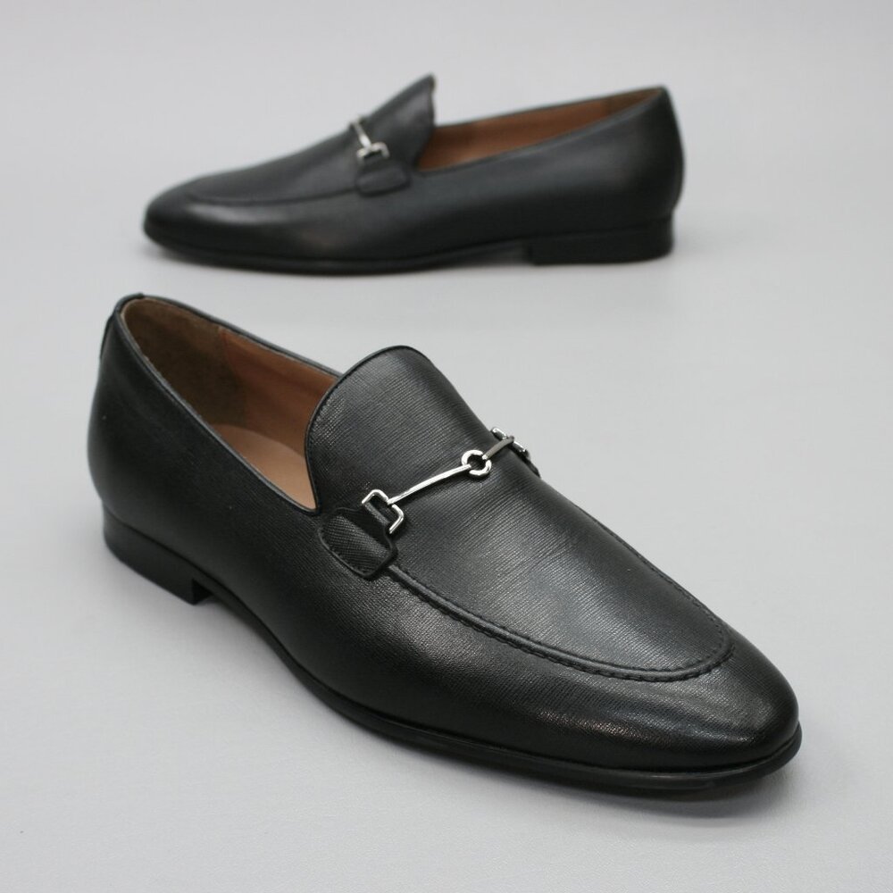 Pedro Men's 11 (44) Black Leather Slip-on Dress Horsebit Apron-toe Shoes Loafers